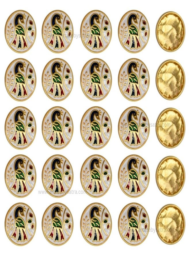 SATRA TRADERS Meenakari Kundan Beads|Size:20mm|6Pcs|White - Image 1